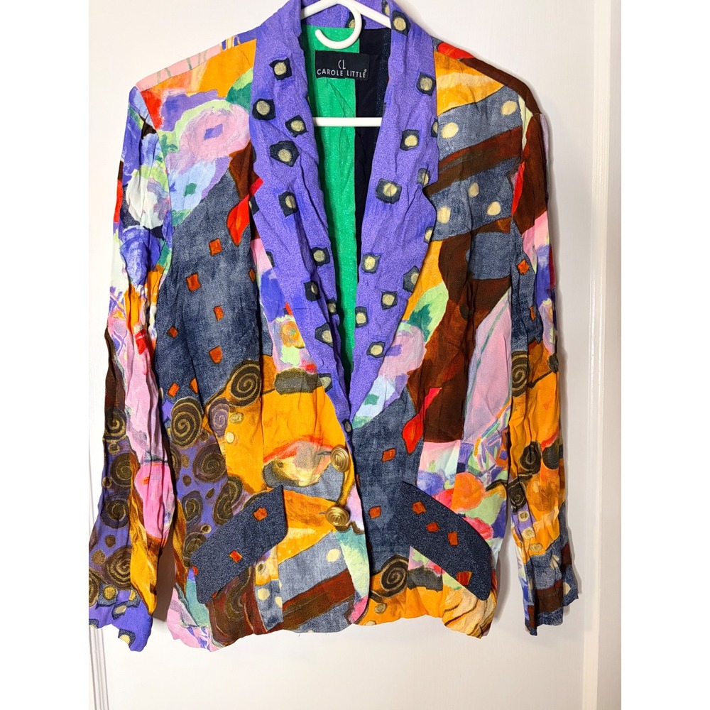 Carole Little Vintage Abstract Art Print Blazer Multi Color Klimt Style Jacket